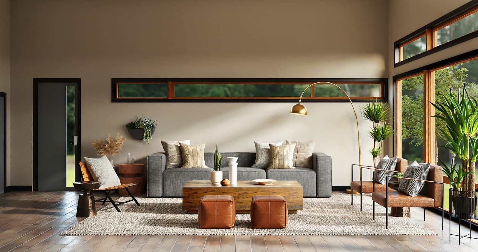 Light living room by the water with a composed floor and furniture
